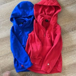 Two all in motion red and blue soft fleece hooded sweatshirts